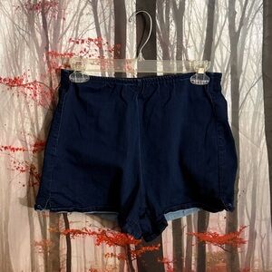 Women's Navy Elastic-Waist Denim Shorts